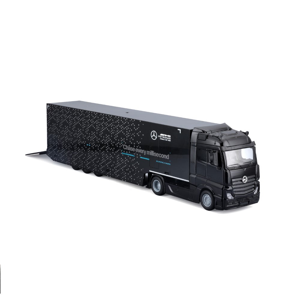 Bburago Camion de transport Mercedes-AMG Petronas F1 Team à l'échelle 1/43 avec pack de voiture de Formule 1 W15