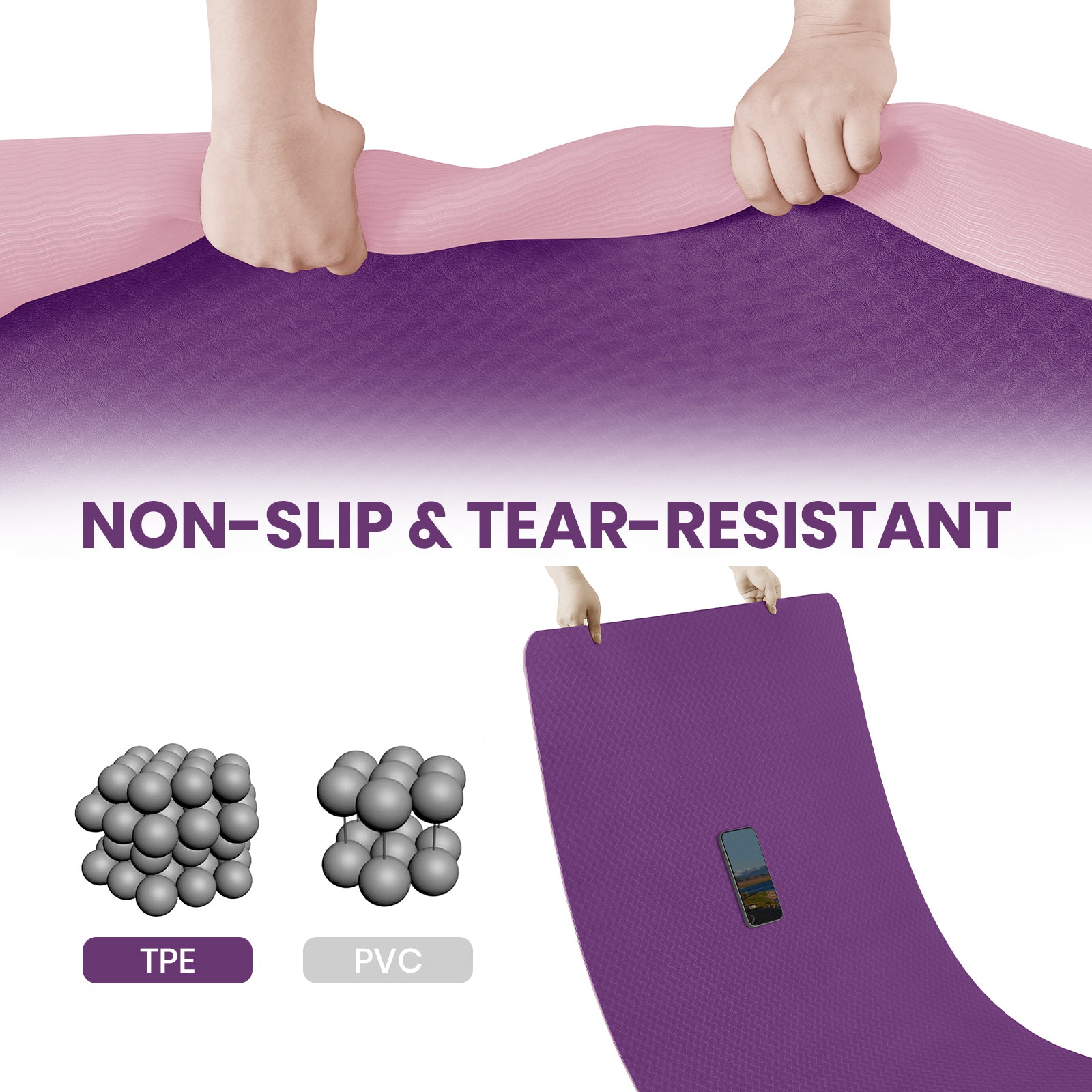 Miss Lulu Good Nite Tapis de yoga grand format extra-large 190 x 100 x 0,6 cm antidérapant en TPE, tapis de gymnastique, tapis de sport, tapis de fitness, tapis d’entraînement