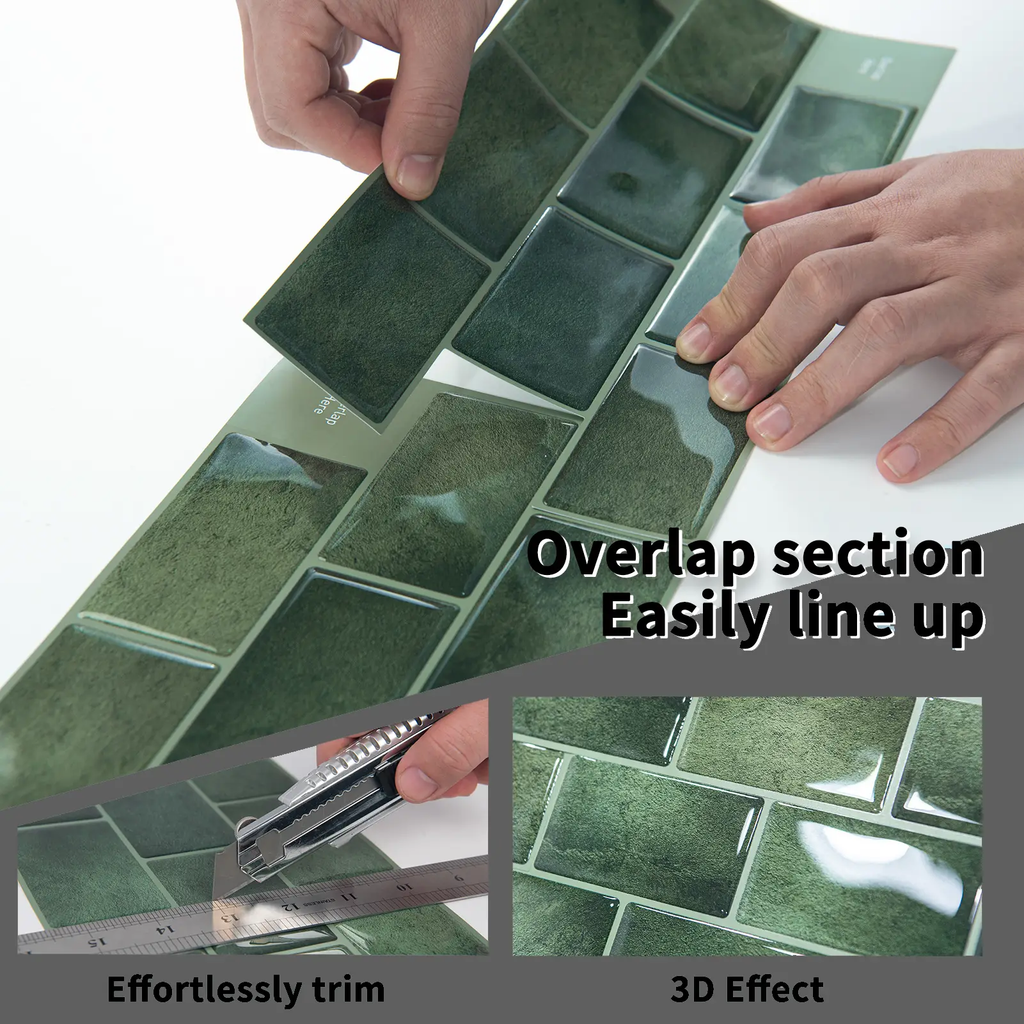 Art3d Autocollants de carrelage adhésifs pour plan de travail de cuisine, lot de 10, 30 x 30 cm, style carrelage de métro en vinyle, pour salle de bain, buanderie, camping-car, hotte aspirante, vert
