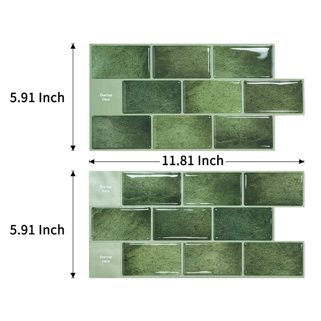 Art3d Autocollants de carrelage adhésifs pour plan de travail de cuisine, lot de 10, 30 x 30 cm, style carrelage de métro en vinyle, pour salle de bain, buanderie, camping-car, hotte aspirante, vert