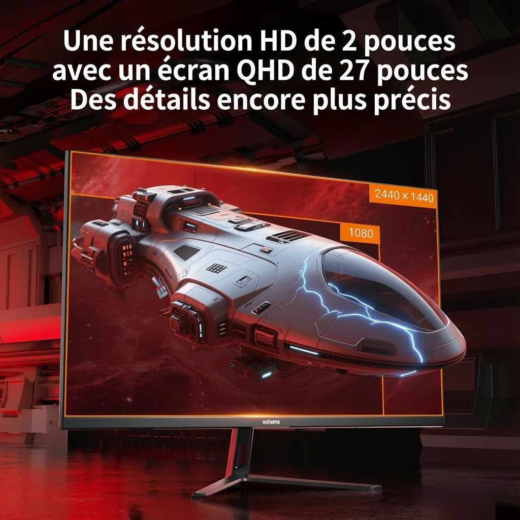 ochama Moniteur gaming haute résolution 2K QHD - 27 pouces