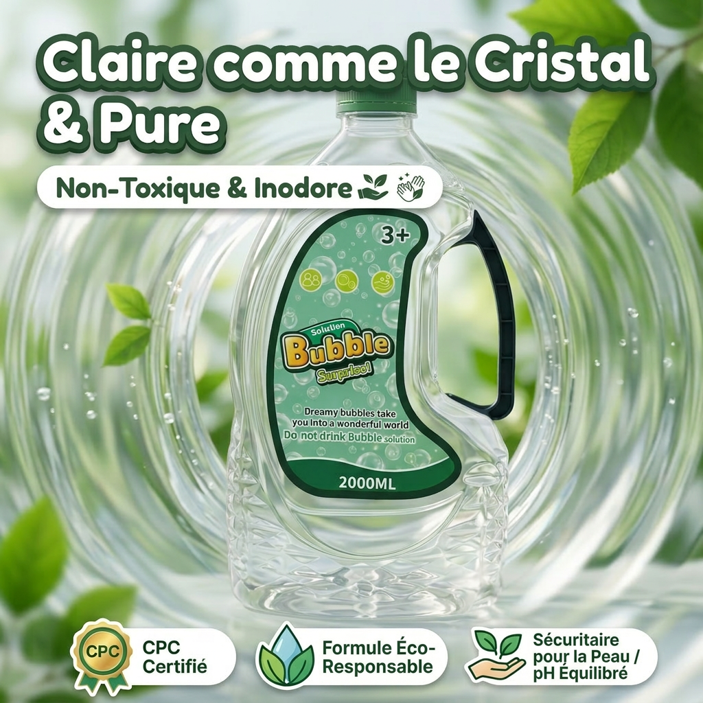 Recharge de solution à bulles concentrée Tokky 2000 ml - Fait 19 litres, sûre et non toxique, pour machines à bulles, pistolets à bulles, baguettes à bulles