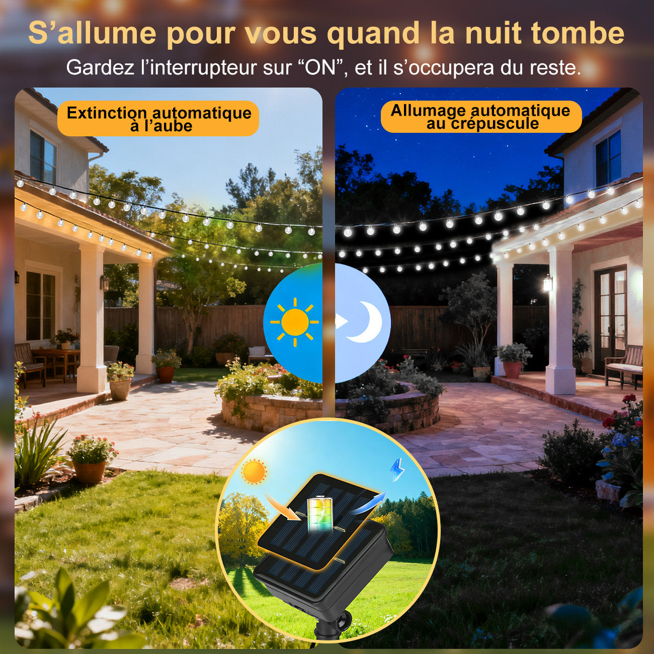 VIVREAL Guirlande lumineuse solaire à boules bulles – 7 m (23 ft) 50 LED Blanc froid, Guirlande lumineuse féerique solaire d’extérieur étanche pour jardin, terrasse et décoration de fêtes, PVC-006-01, Promotion du Nouvel An, Meilleures idées cadeaux