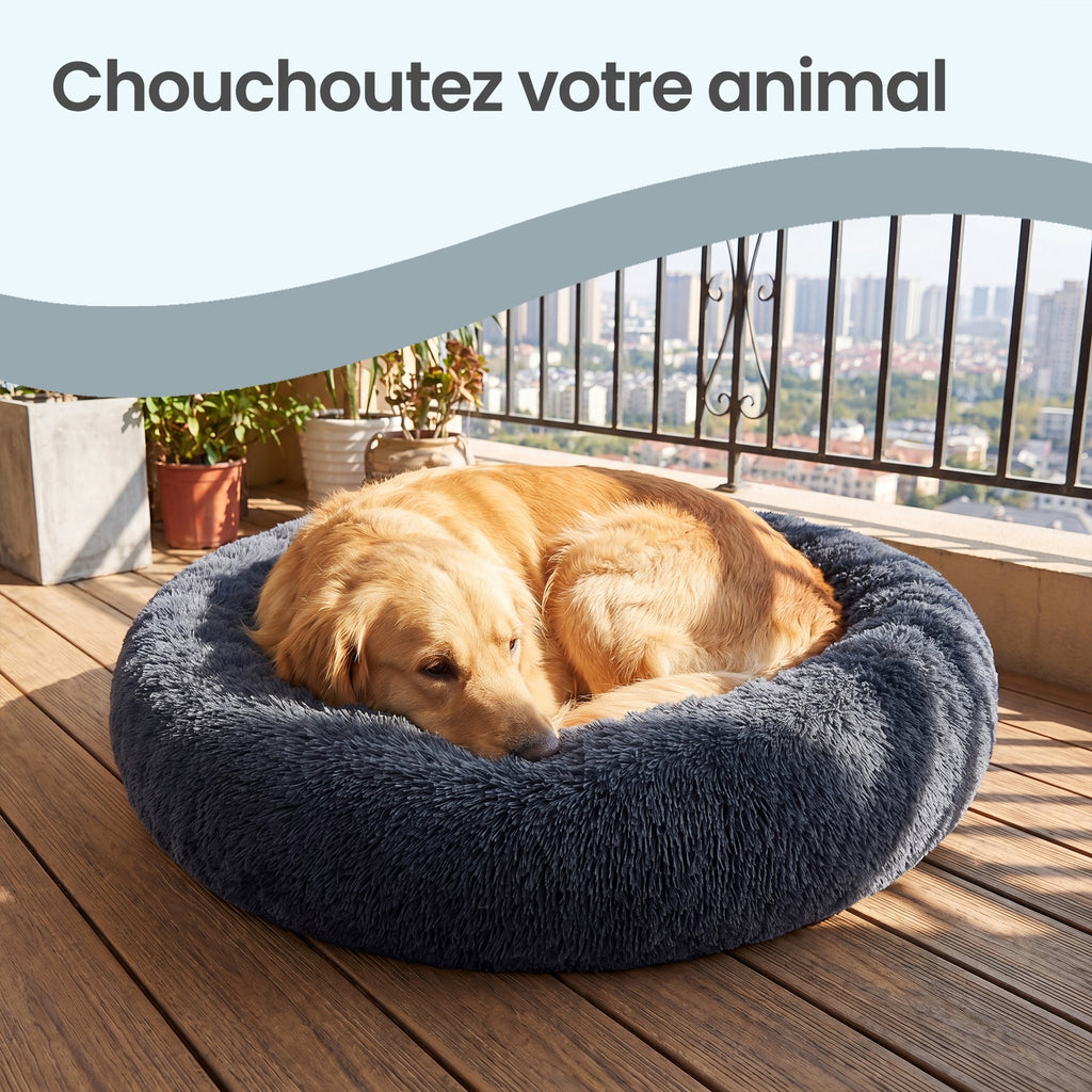 JOYFURNOS Panier donut apaisant moelleux pour chien avec housse amovible lavable Gris foncé