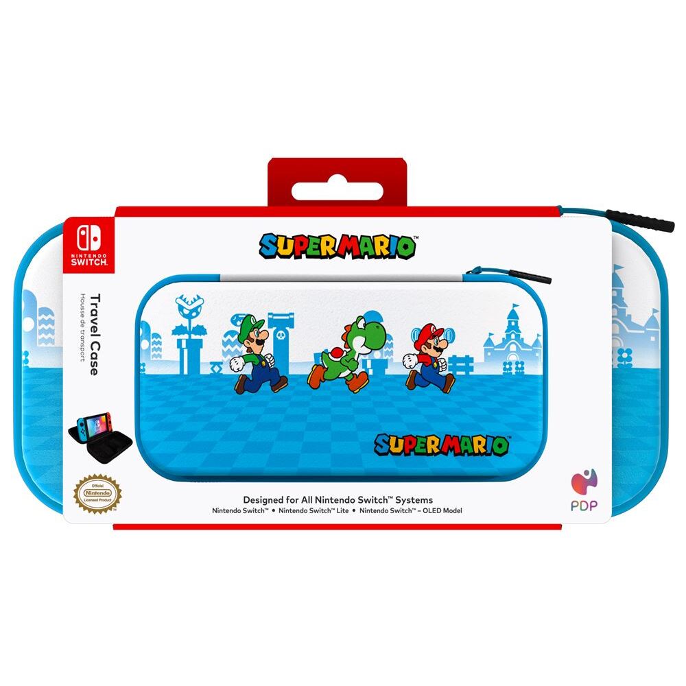 PDP Étui Rigide Travel Case Mario Nintendo Switch, Switch Lite et OLED - Plateau Amovible - Design Élégant - Licence Officielle Super Mario - Motif Escape - Bleu et blanc