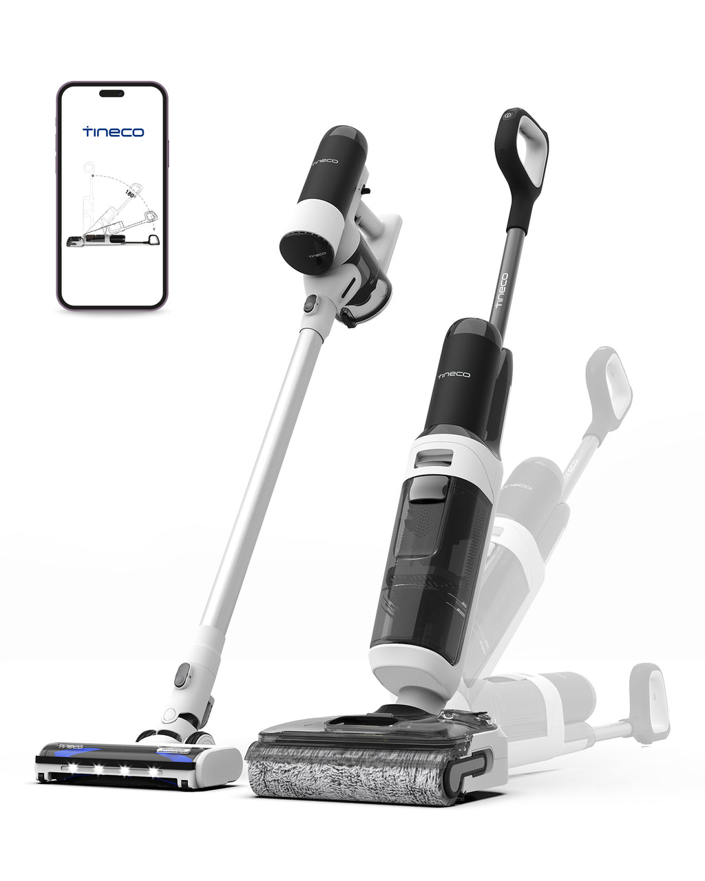 Tineco Floor One Switch S6 Stretch Aspirateur eau et poussière, Multifonction, À plat 180°, Autonettoyant, Autonomie 65 min, Nettoyage des bords des deux côtés et nettoyage de toute la maison