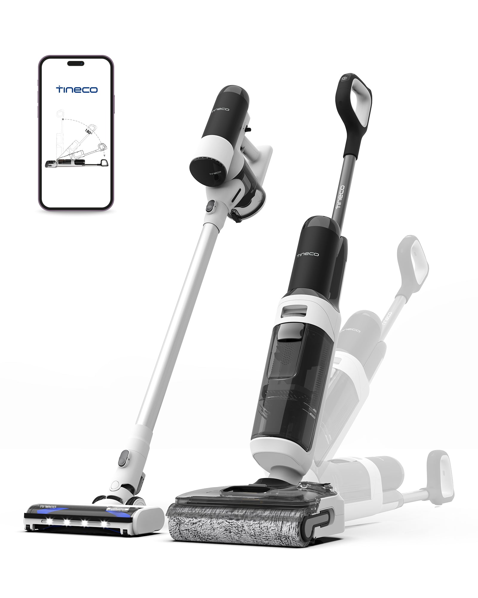Tineco Floor One Switch S6 Stretch Aspirateur eau et poussière, Multifonction, À plat 180°, Autonettoyant, Autonomie 65 min, Nettoyage des bords des deux côtés et nettoyage de toute la maison