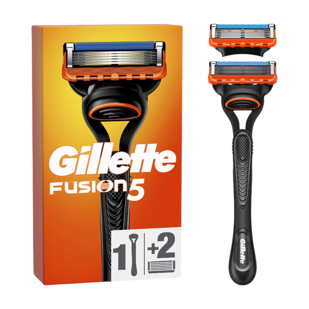 Gillette Rasoir Homme Fusion 5, avec 2 Cartouches, Noir | Manche Réutilisable, Tête de Rechange à 5 Lames en Acier Inoxydable pour Rasage Confortable, Garde-Confort à Micro-Lamelles