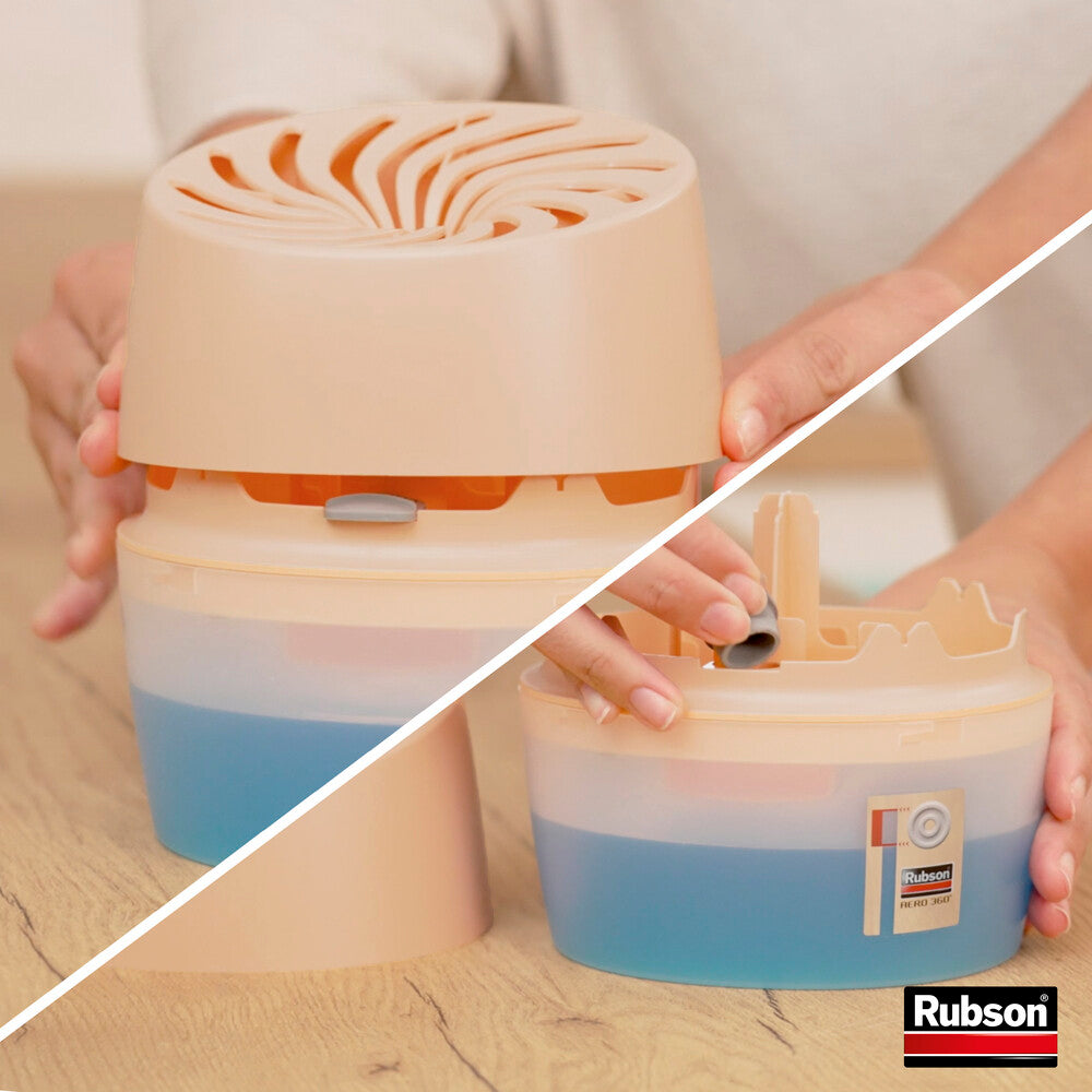 Rubson | Absorbeur d'Humidité Aero 360° Couleur Pêche (1 appareil + 1 recharge de 450 g) – Absorbeur anti-humidité pour pièce jusqu'à 20 m² – Déshumidificateur d'air anti-odeur et anti-moisissure