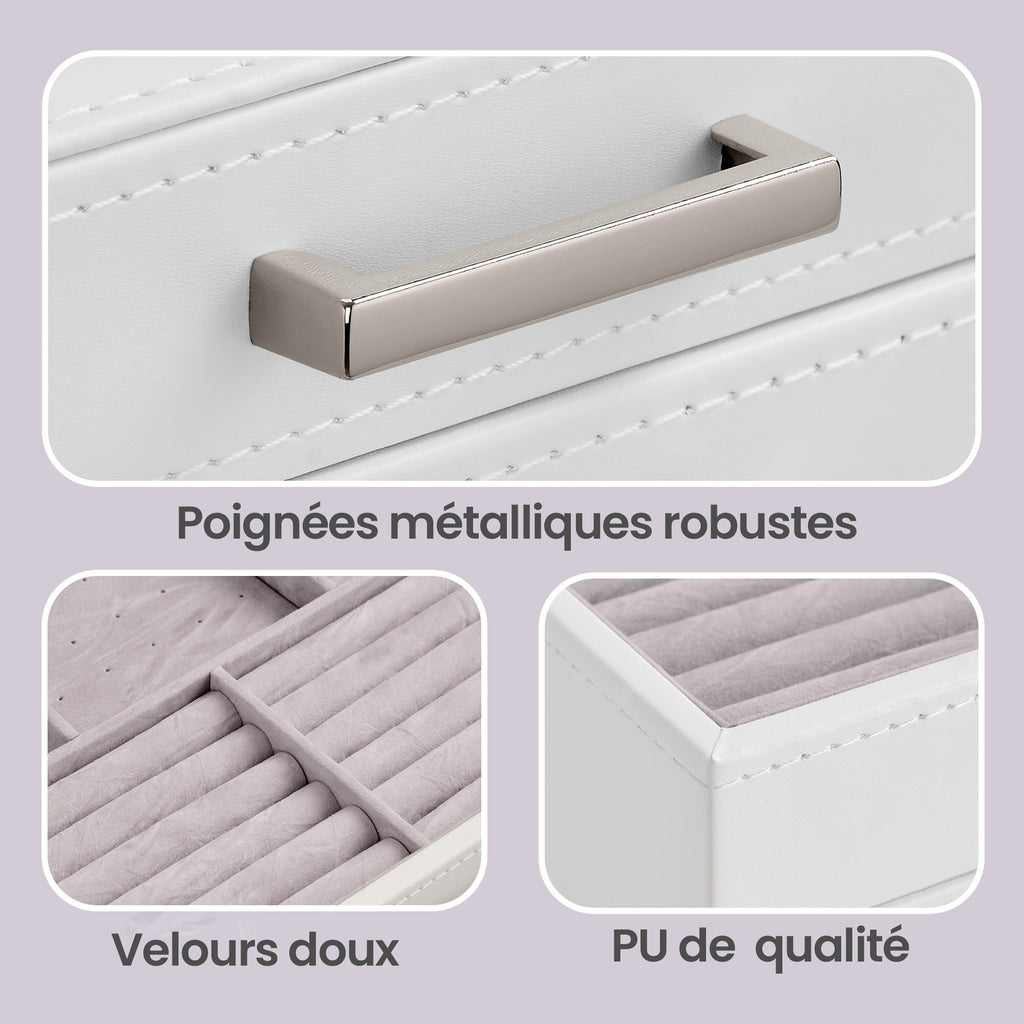 JOYFURNOS Grand Organisateur de Boîte à Bijoux à 8 Niveaux avec Compartiment de Rangement Dédié pour Montres, Design de Tiroir Empilable avec Plateau en Verre Transparent