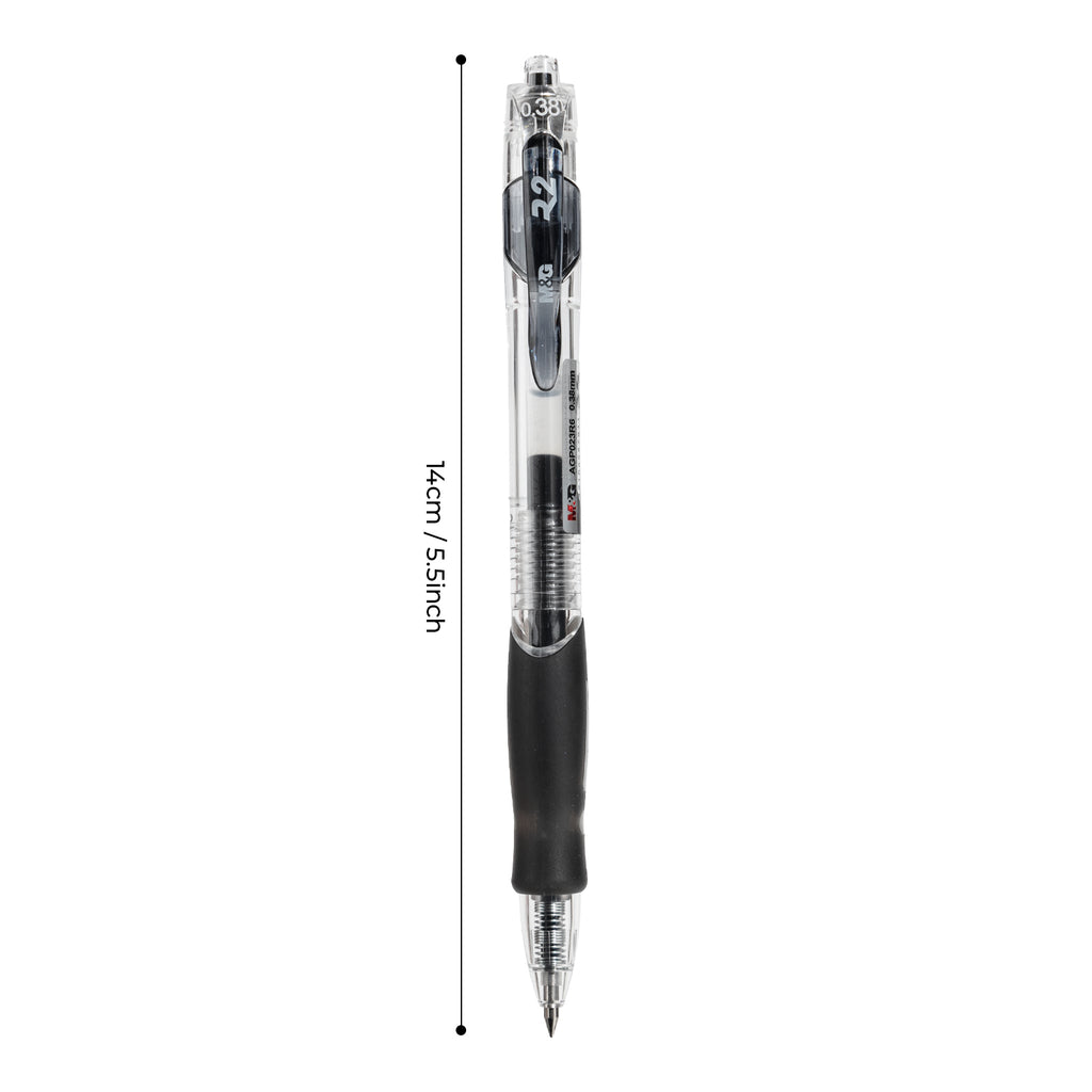 M&G Stylos gel R2, Lot de 12 stylos gel rétractables pointe ultra-fine 0,38 mm, Grande capacité, Écriture fluide, Avec grip doux pour bureau et école