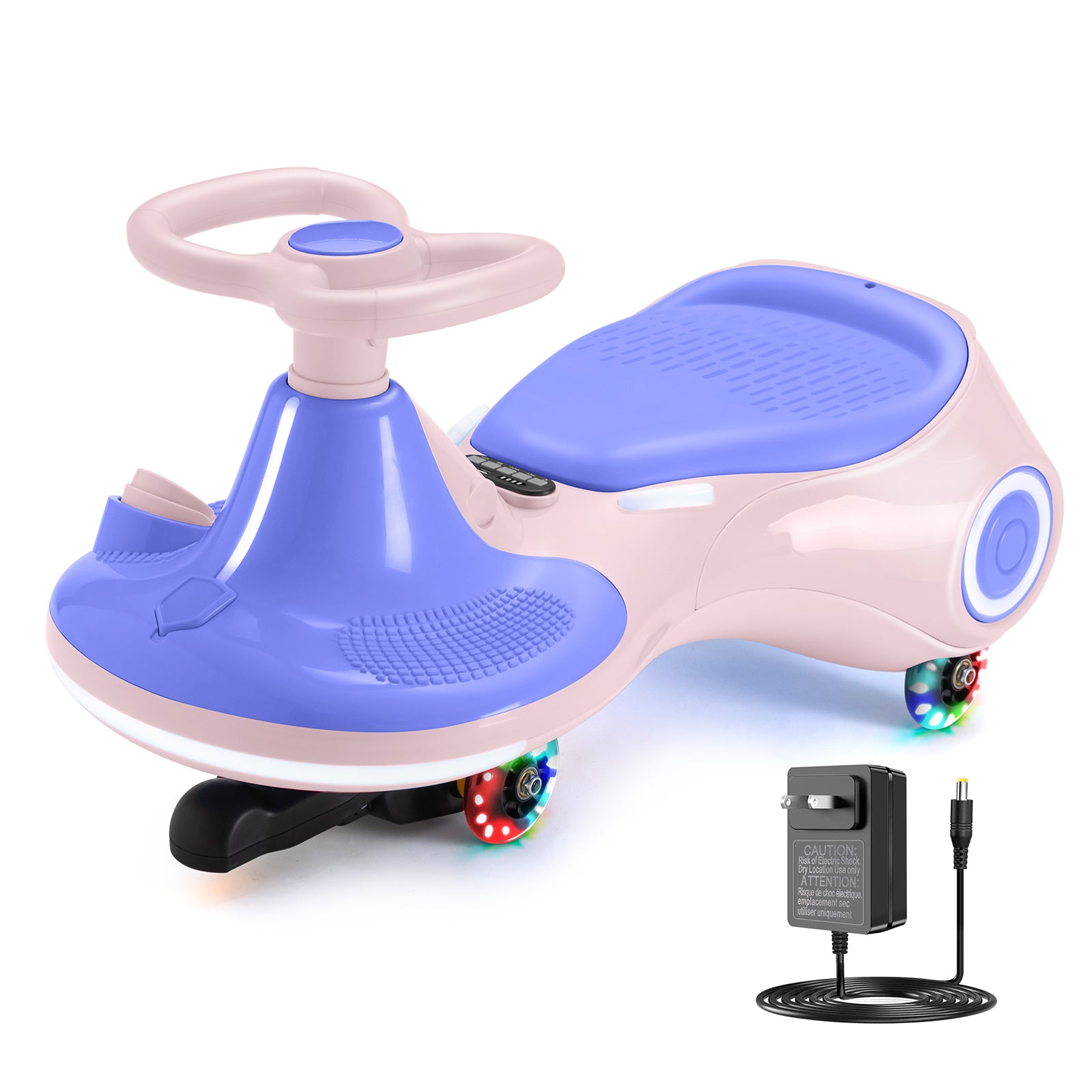 Neuleb Voiture électrique zigzagante pour enfants, Batterie rechargeable 12 V, Trottinette bascule 3 en 1 avec pédale, Musique Bluetooth et roues lumineuses, Max 3,2 mph