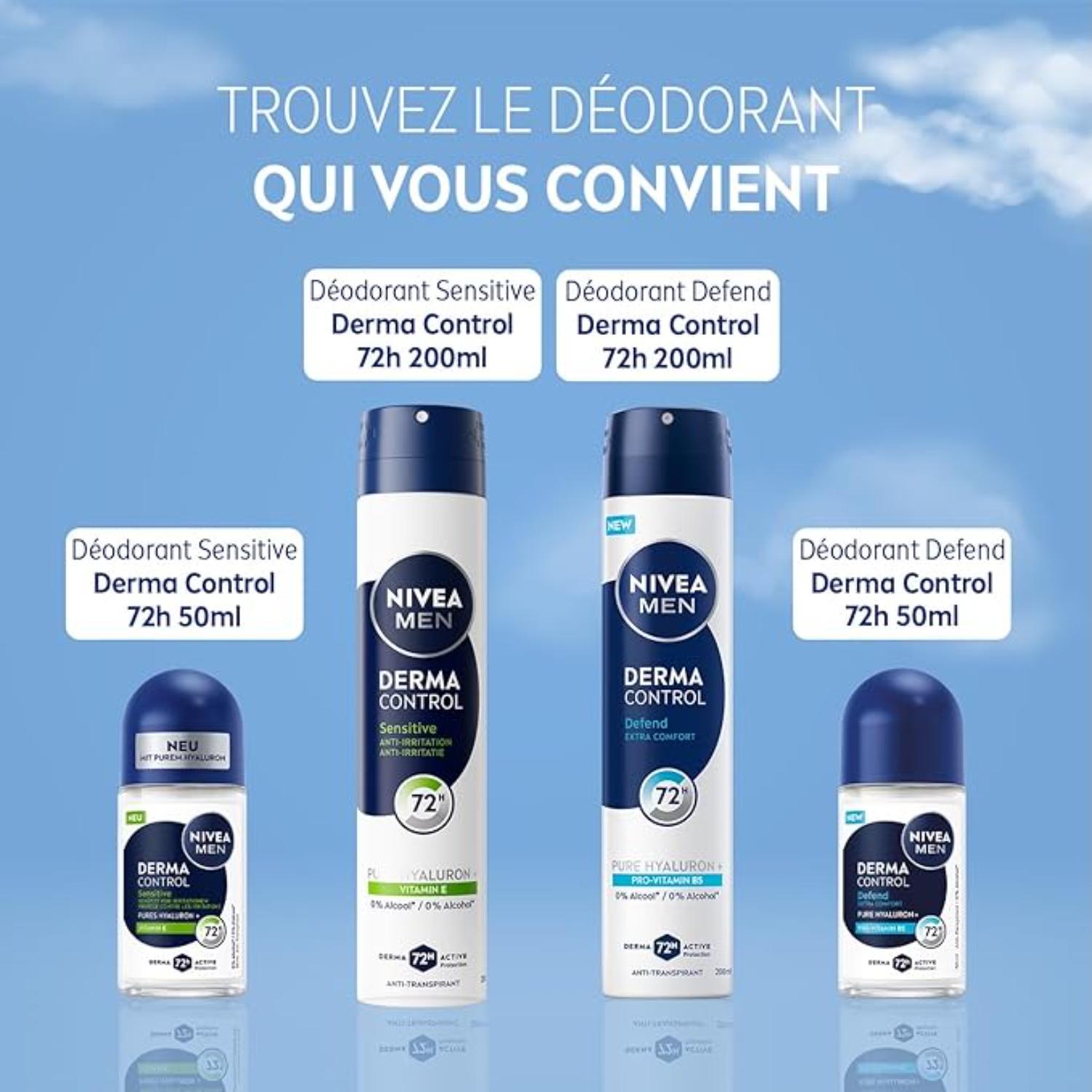 NIVEA MEN Déodorant Aisselles Derma Control Défend Protection 72h Bille 50ml