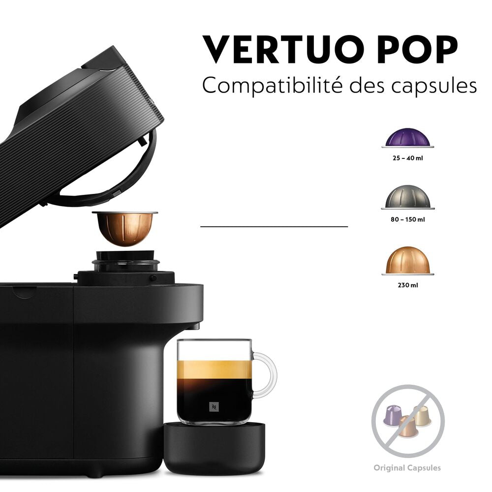 Nespresso Vertuo ENV90.B Vertuo Pop, Machine à café et expresso compacte à dosettes, Machine à dosettes de café pour capsules Vertuo, 0,6 litre - Noir
