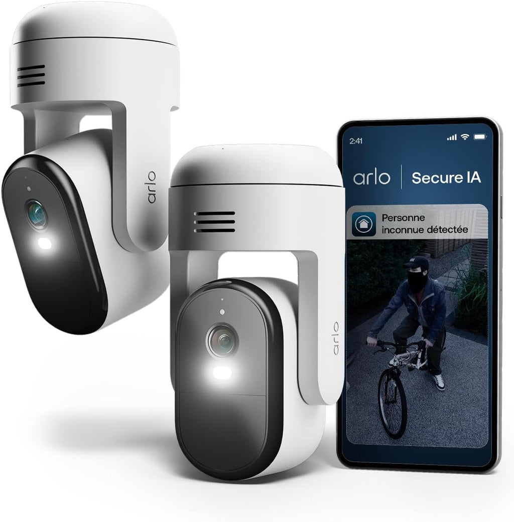 Arlo VMC3283-100PES Caméra de sécurité extérieure filaire Essential 3 2K PTZ WiFi, Kit de 2 caméras Blanc