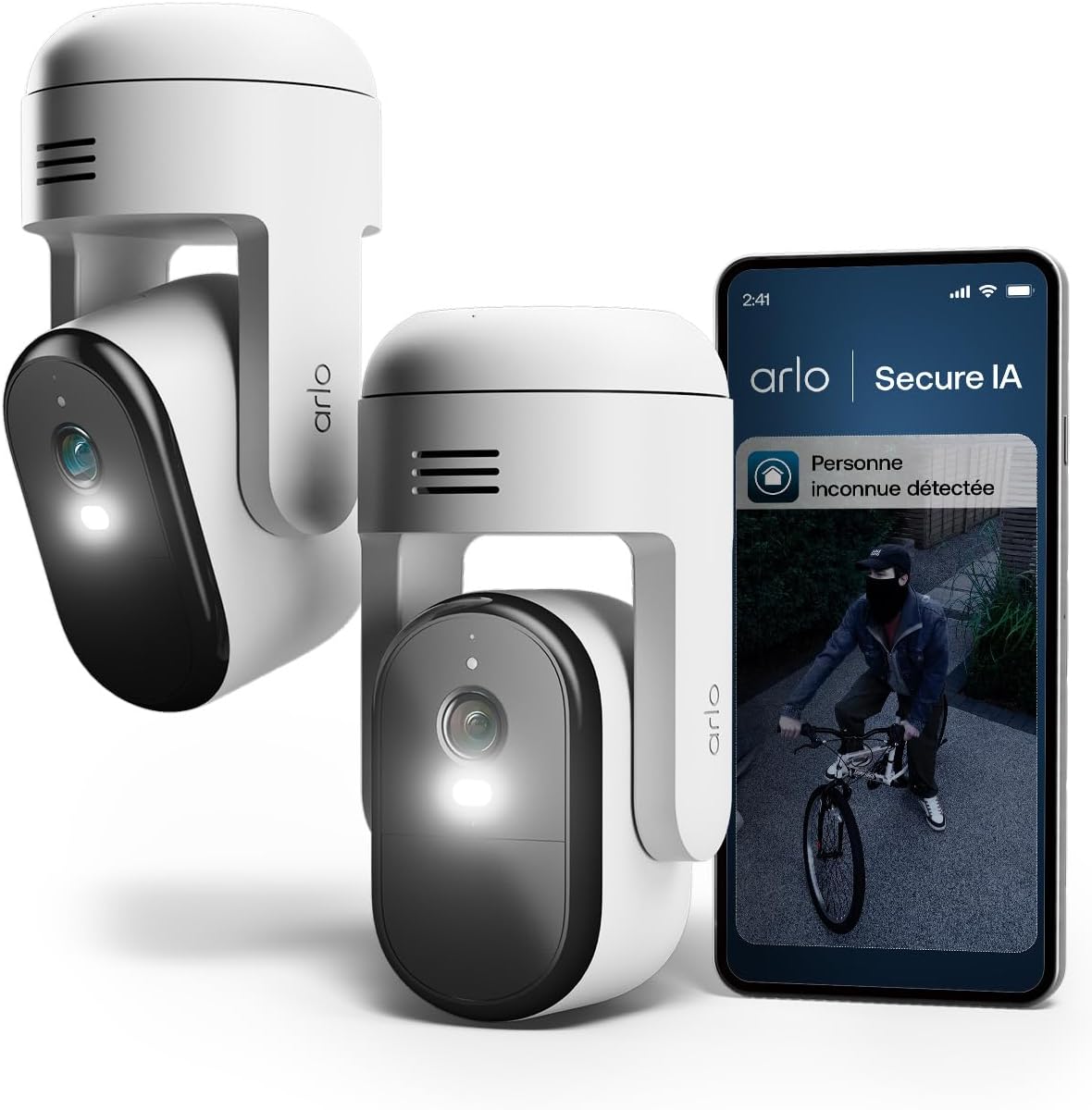 Arlo VMC3283-100PES Caméra de sécurité extérieure filaire Essential 3 2K PTZ WiFi, Kit de 2 caméras Blanc