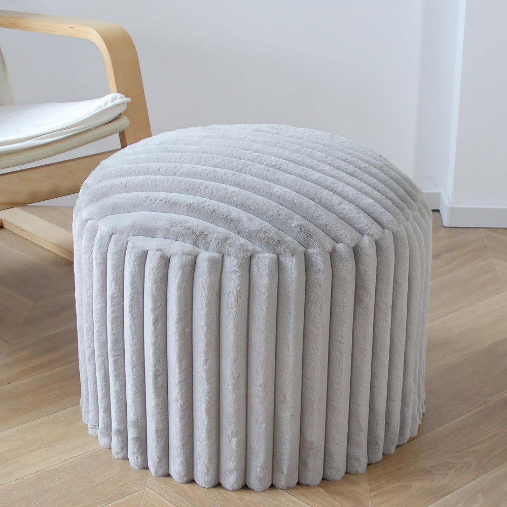 Pouf rond, tabouret de canapé, repose-pieds en forme de coussin, tabouret de canapé avec fausse fourrure de haute qualité, pouf, coussin de pouf, tabouret d'intérieur pour canapé et salon, 38 x 50 x 50 cm, gris