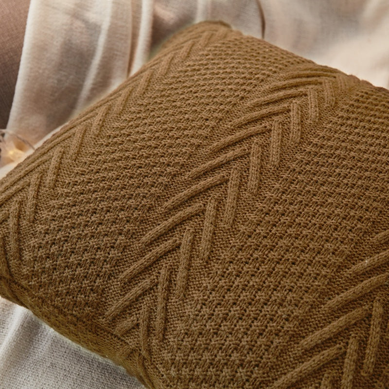 MEROPE Housse de coussin en tricot acrylique/chevrons, 50 x 50 cm, Marron, Lot de 1