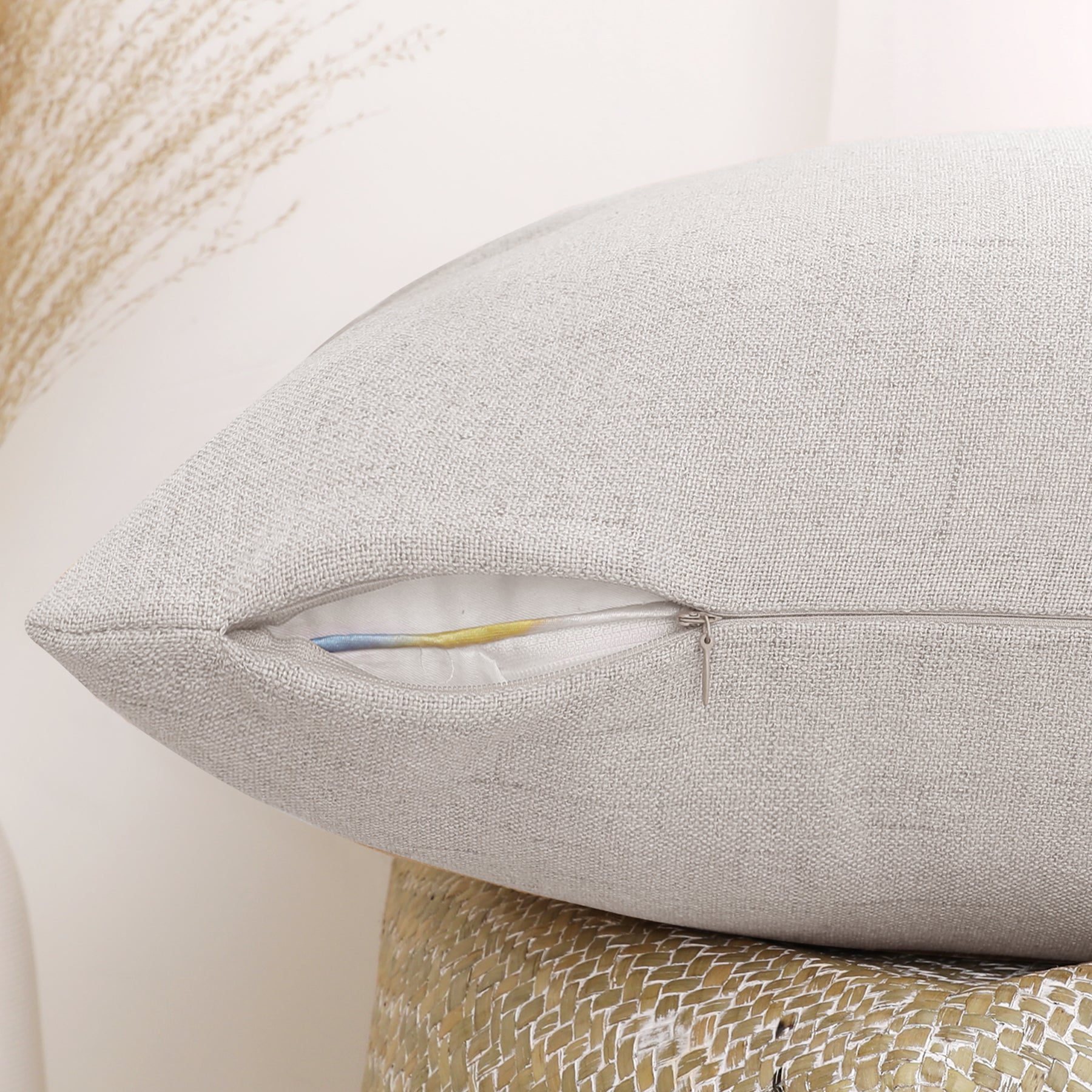 Deconovo housse de coussin en lin imprimé, coloris crème, 50 x 50 cm, 1 pièce