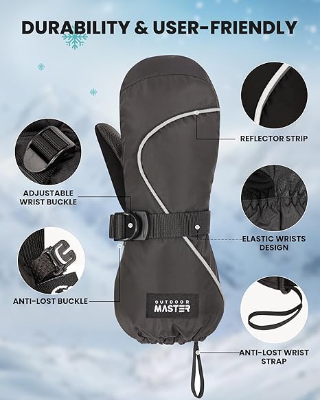 OutdoorMaster Moufles de ski pour enfants noir - Taille L