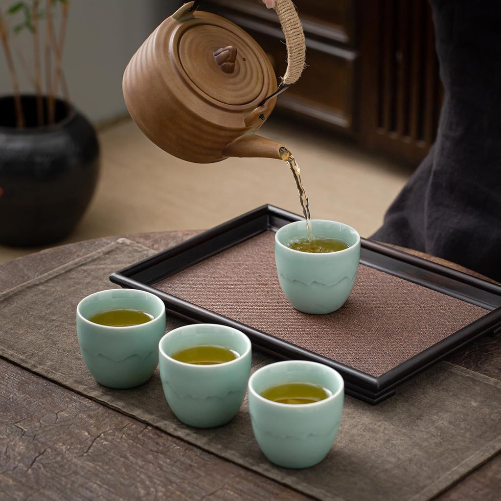 TEANAGOO Tasses à Thé Japonaises, 6.3 oz/180ml, Céladon Bleu, 4 Pièces/Boîte, Sans Anse, Céramique, Pour Thé Japonais et Asiatique, Soldes du Nouvel An, Idées Cadeaux Incontournables