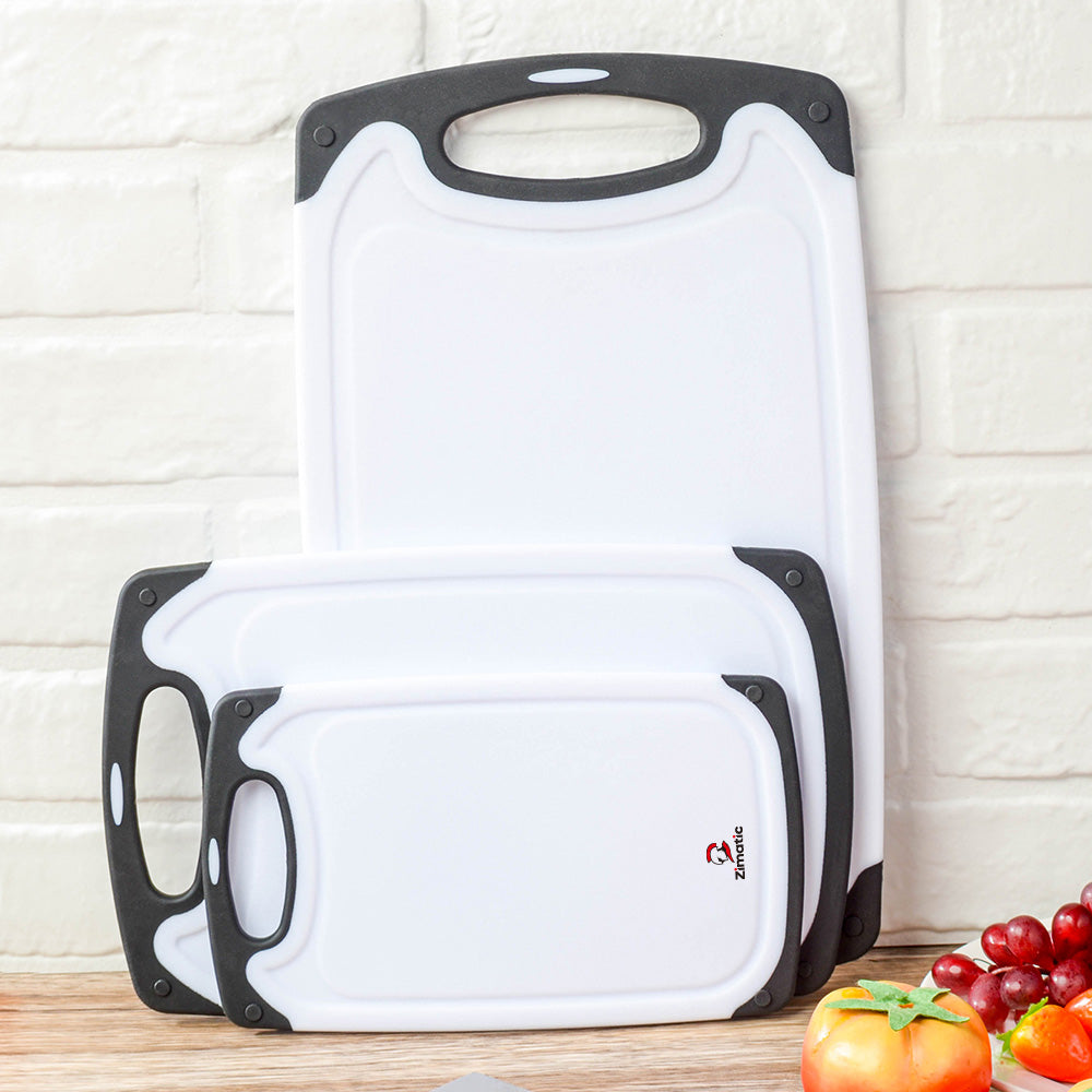 Zimatic Ensemble de planches à découper de cuisine, planches durables sans BPA avec rigoles profondes pour jus, poignée antidérapante, faciles à nettoyer et compatibles lave-vaisselle