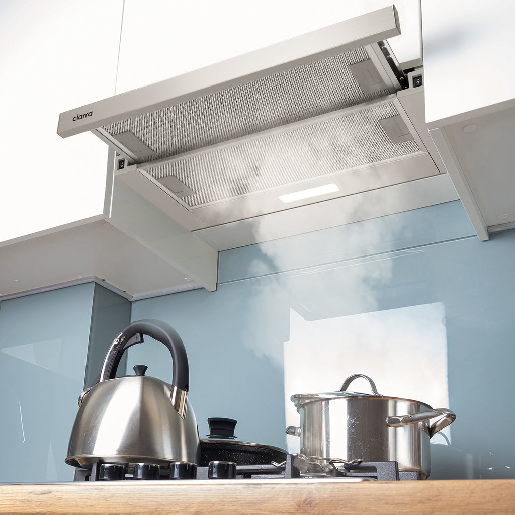 CIARRA Hotte aspirante télescopique sous meuble 60 cm, Puissante 370 m³/h, Argent, Classe énergétique A++