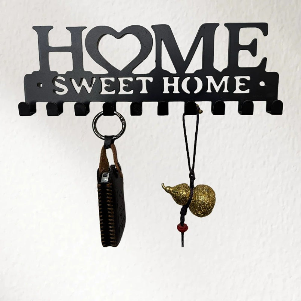 WhereHike Porte-clés mural, Crochets à clés en fer avec O en forme de cœur, Décoration maison chaleureuse noir et blanc, Organisateur mural 25,9 cm pour entrée, couloir, cuisine