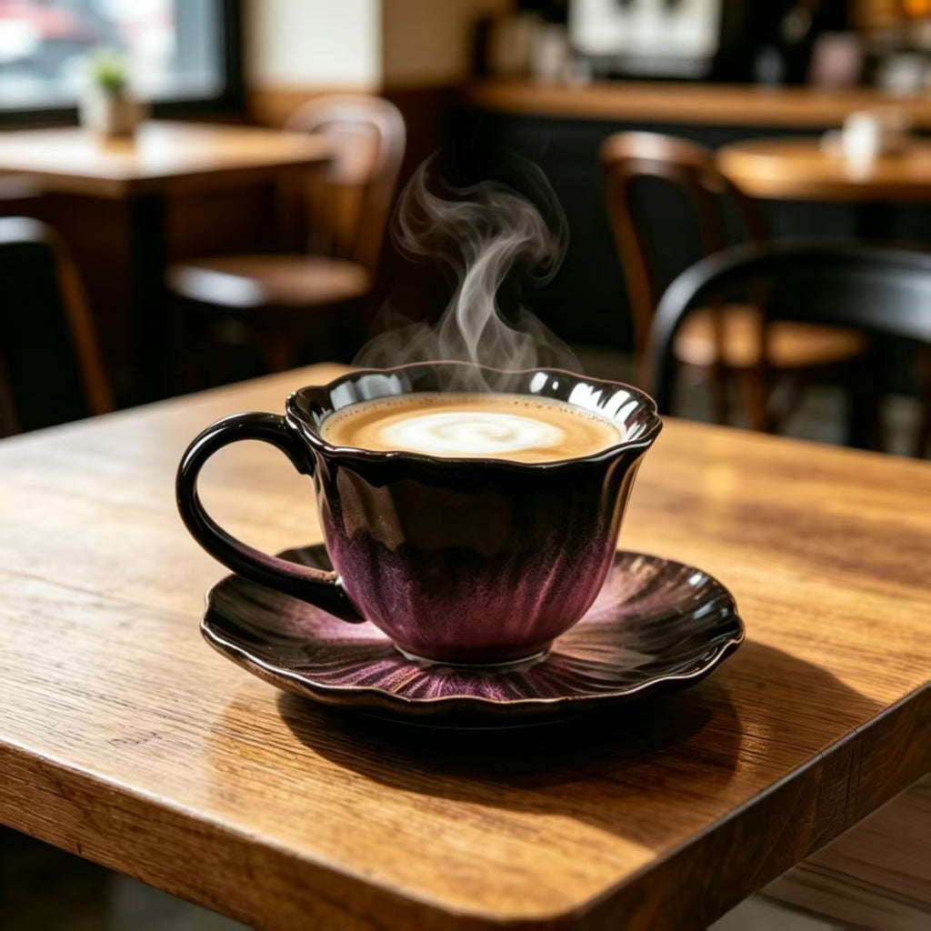 YumiPLUS Ensemble de tasses à café à motif de fleur violette à dégradé