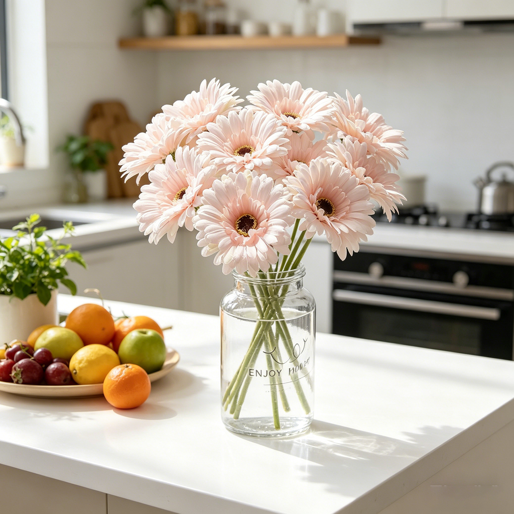 Yuejia 3 pièces Fleurs de gerbera artificielles en soie 9,05 po / 23 cm, décoration mariage, maison, vérandas et table, fausses marguerites chrysanthèmes, décoration fête et maison, rose