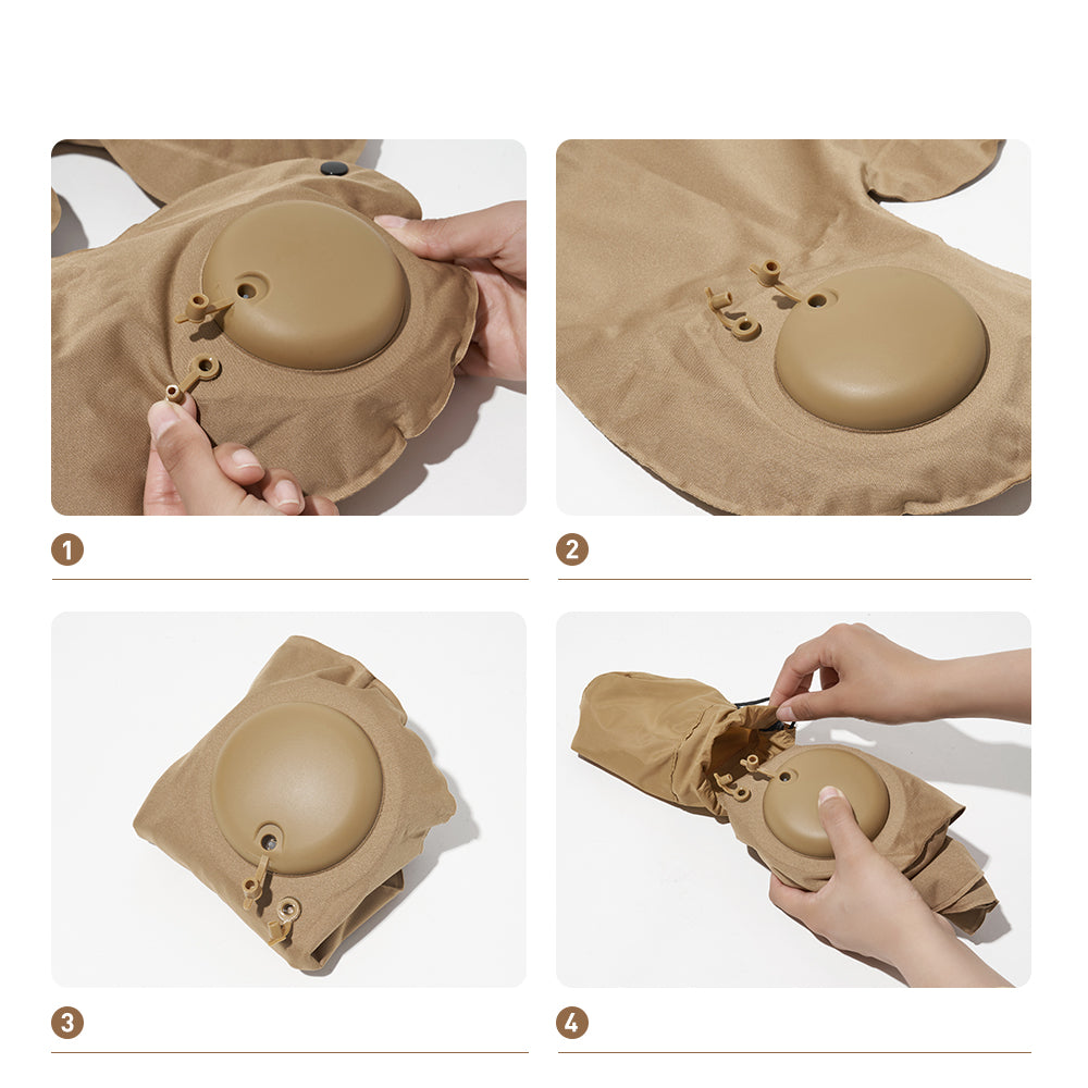 Mobi Garden, Oreiller cervical en forme de U gonflable par pression, oreiller de voyage doux et confortable pour voiture et camping, sable, conception portable pour un rangement facile