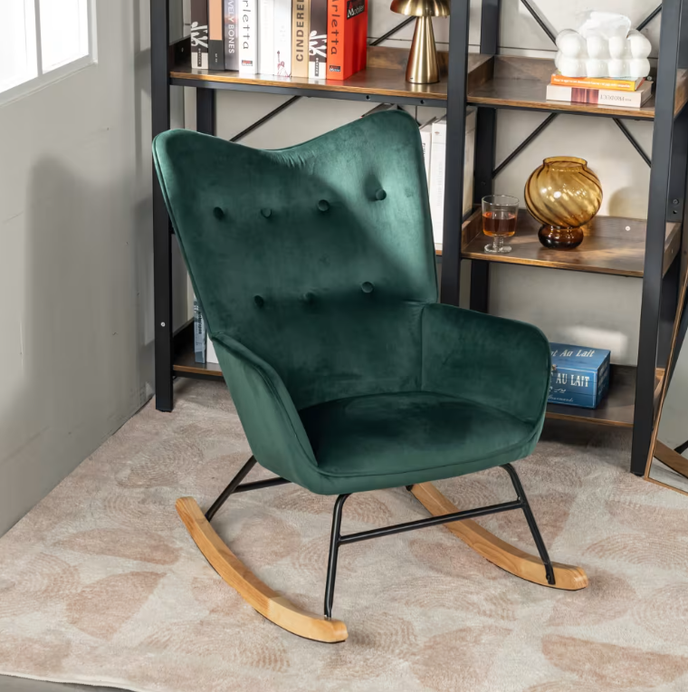 URBAN MEUBLE Fauteuil à Bascule en Velours Vert