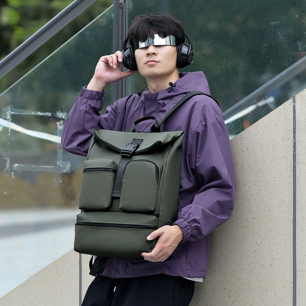 Sac à dos ordinateur portable professionnel 15,6 pouces à rabat hydrofuge Multi poches externes Poches arrière antivol Sac à dos décontracté Pour bureau et voyage quotidien