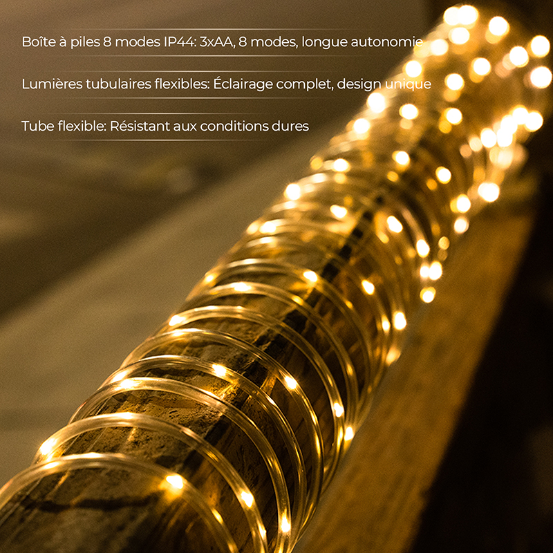 M.TK MOVETECK Guirlande lumineuse d’extérieur 15,3 m, tubes LED, 150 LED, blanc chaud, pour intérieur/extérieur, fêtes, mariages, Noël, 8 modes et intensité réglable