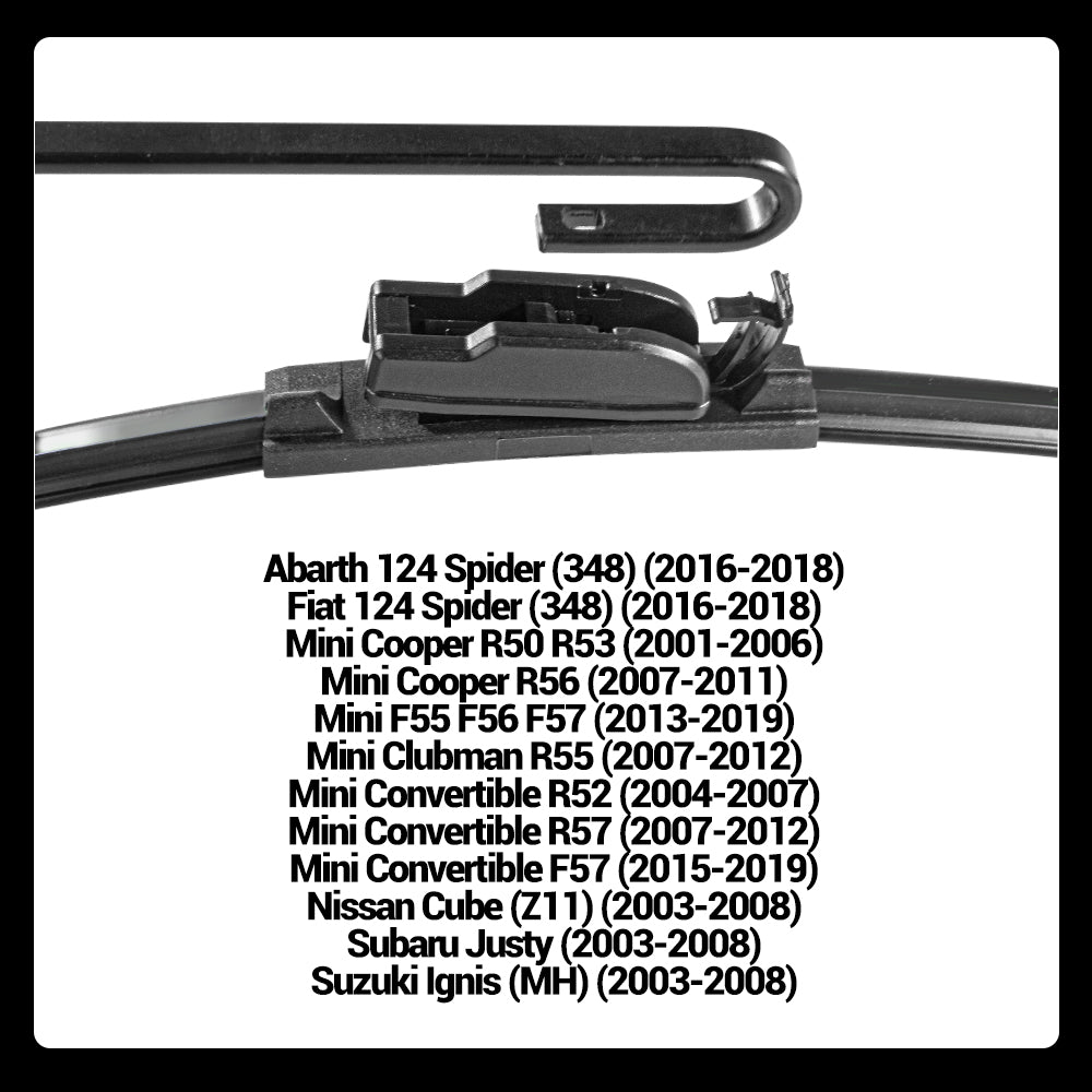 LECIBUBI Essuie-glaces pour Mini Cooper R56/F55/F56, Mini Cabrio, Fiat 124 Spider avec crochet U, équipement d'origine - 475 mm + 450 mm