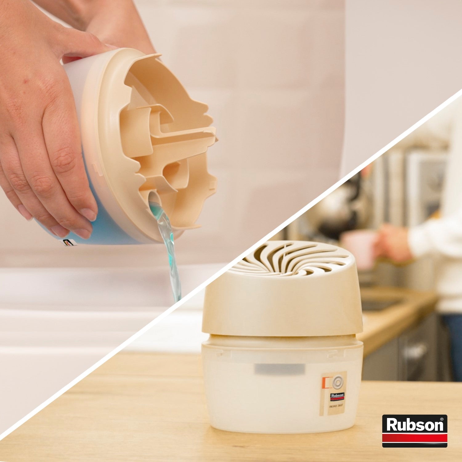 Rubson – Absorbeur d'Humidité Aero 360° Couleur Crème (1 appareil + 1 recharge de 450 g) – Absorbeur anti-humidité pour pièce jusqu'à 20 m² – Déshumidificateur d'air anti-odeur et anti-moisissure