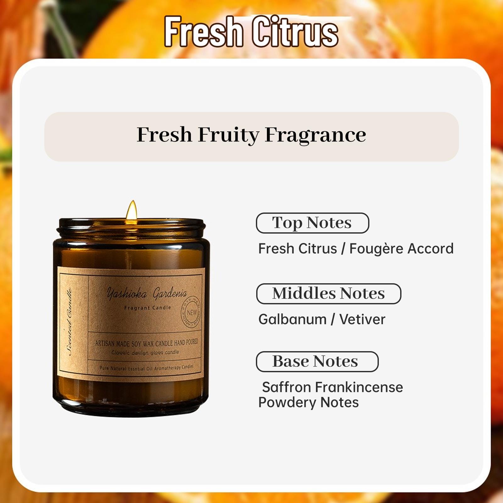 Zooly Bougie parfumée dans un pot en forme de pot de crème avec couvercle argenté - agrumes frais, 200 g, 1 pièce