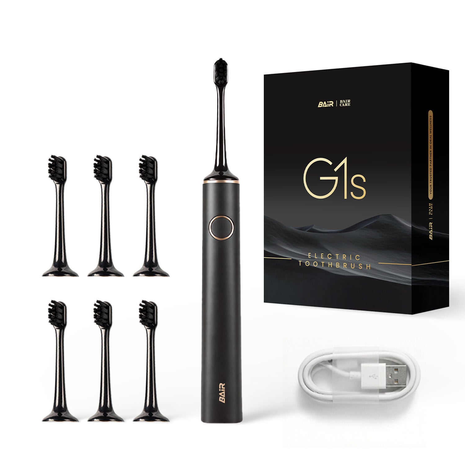 BAIR CARE G1s Brosse à Dents Électrique Sonique - 90 Jours d'Autonomie, Rechargeable, 5 Modes & 3 Intensités, Minuteur Intelligent 2 Min, Étanche IPX7, Inclut un Étui de Voyage Premium
