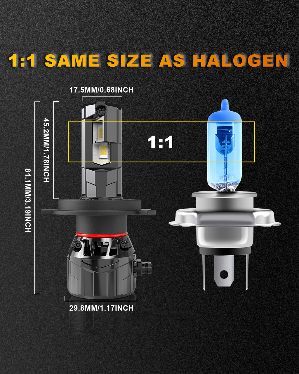 Katur H4 phare LED pour voiture 120W 30000 lumens, ampoule LED H4 6000K lumière blanche xénon plug-and-play 1:1 format mini système de dissipation thermique haute efficacité ampoule de