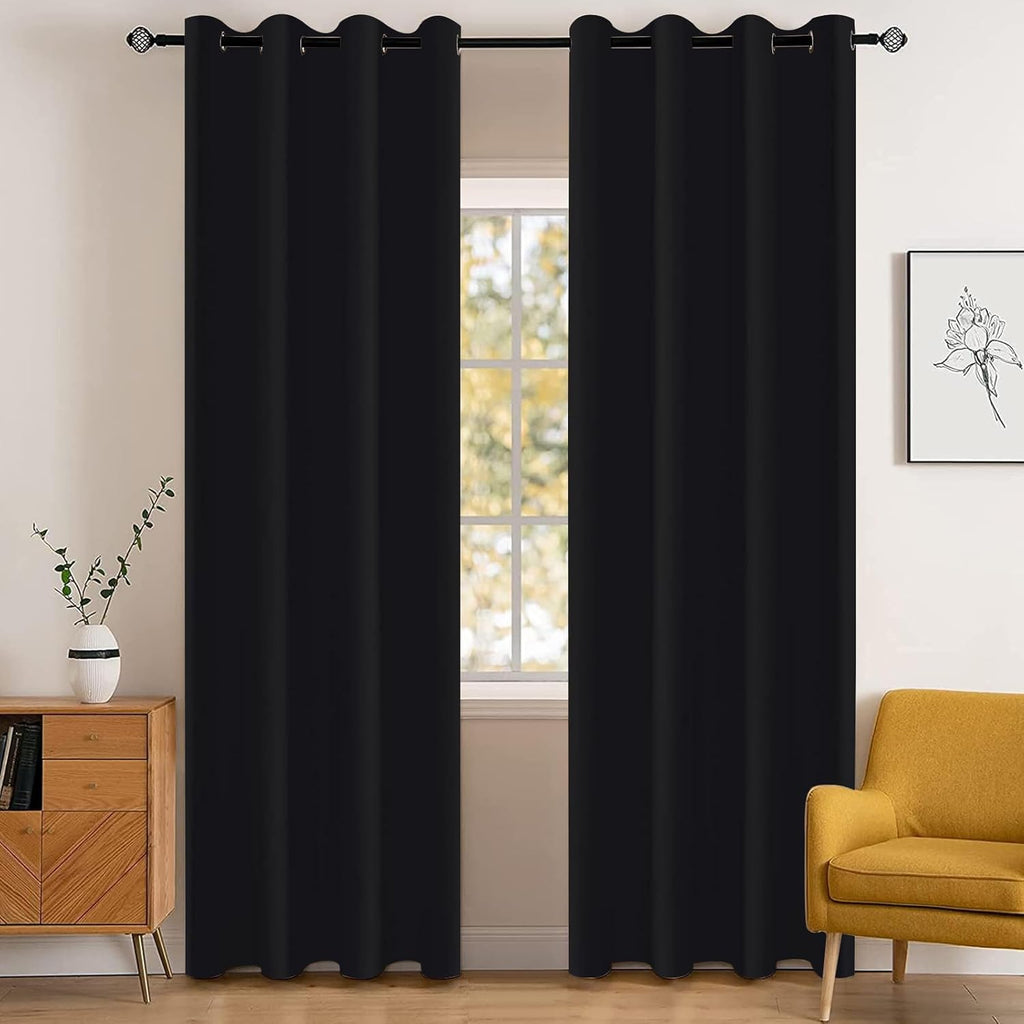 YSTYLE Rideaux Occultants pour Chambre et Salon - Lot de 2 Panneaux Isolants Thermiques Rideaux Obscurcissants, 140x280 cm, ZGB, Noir
