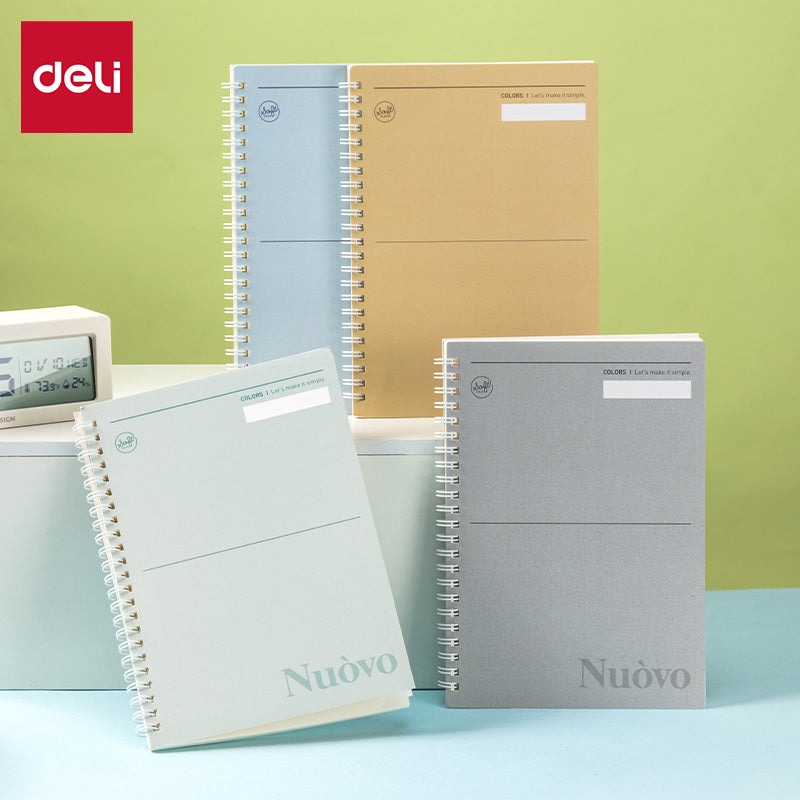 Deli Carnet à spirale, A5 (148 x 210 mm), 60 feuilles/120 pages, 70 g/m² - Parfait pour les étudiants, le bureau et le journaling, Série de couleurs unies, Lot de 4