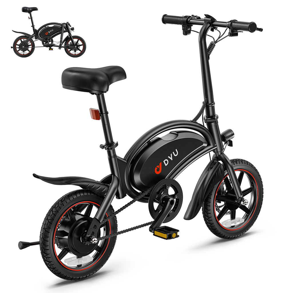 DYU D3S Vélo électrique pliant adulte, Moteur 250 W, Batterie 36 V 10 Ah, Pneus 14 pouces, Noir