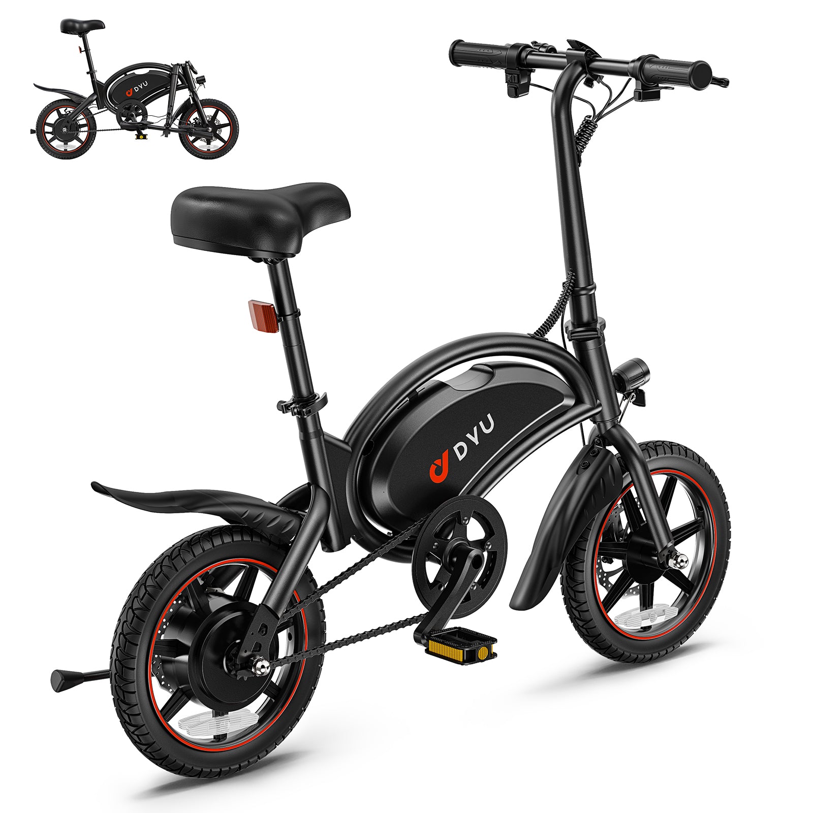 DYU D3S Vélo électrique pliant adulte, Moteur 250 W, Batterie 36 V 10 Ah, Pneus 14 pouces, Noir