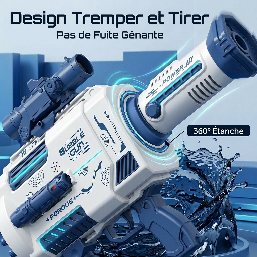Pistolet à bulles automatique Tokky à 48 trous avec lumières LED, Machine à bulles rechargeable, Conception anti-fuite, Plus d'un million de bulles par minute