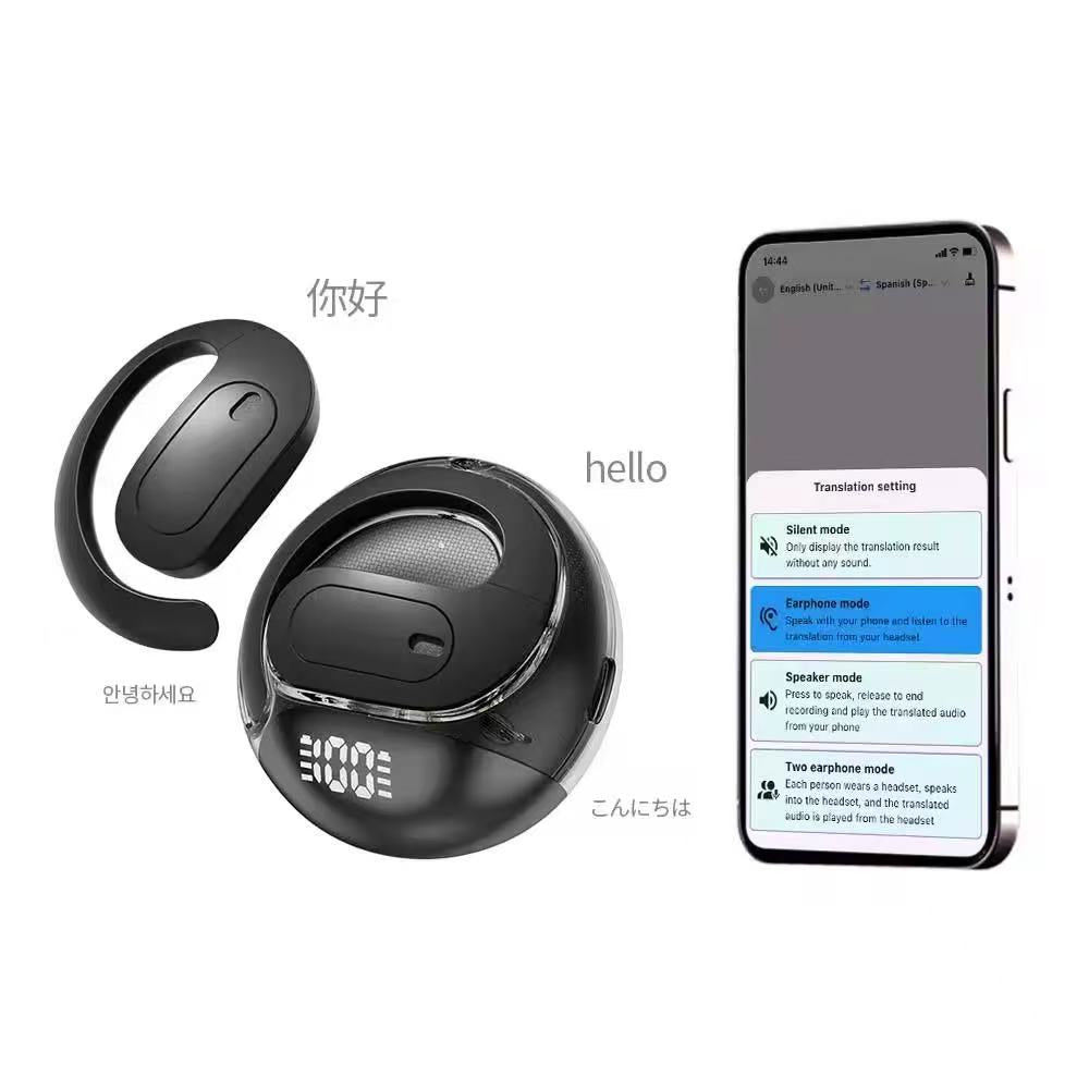 VoxorAI M112 Écouteurs Noir Écouteurs de sport Écouteurs de traduction IA Bluetooth Prise en charge traduction en temps réel 150 langues Adaptés aux études voyages et affaires