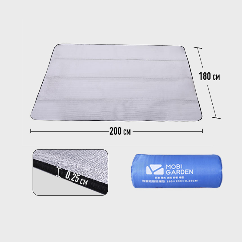 Mobi Garden, tapis d’isolation imperméable en aluminium double face, tapis de sol de camping extra épais, tapis de tente pour pique-nique et plage, couleur argentée, surface imperméable et résistante aux taches pour un nettoyage et un entretien sans
