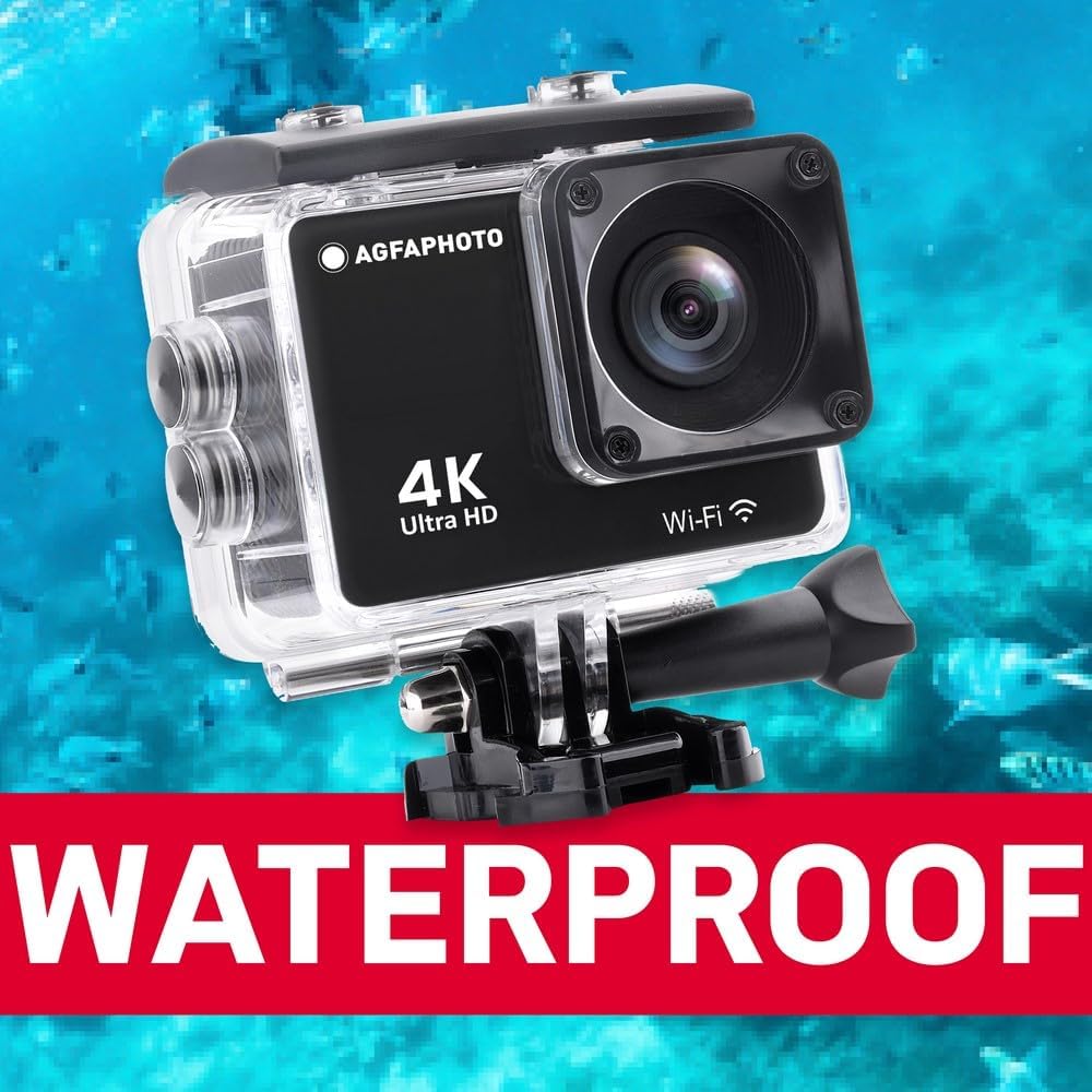 AGFAPHOTO Caméra d'action 4K grand-angle 170 ° avec caisson étanche et accessoires