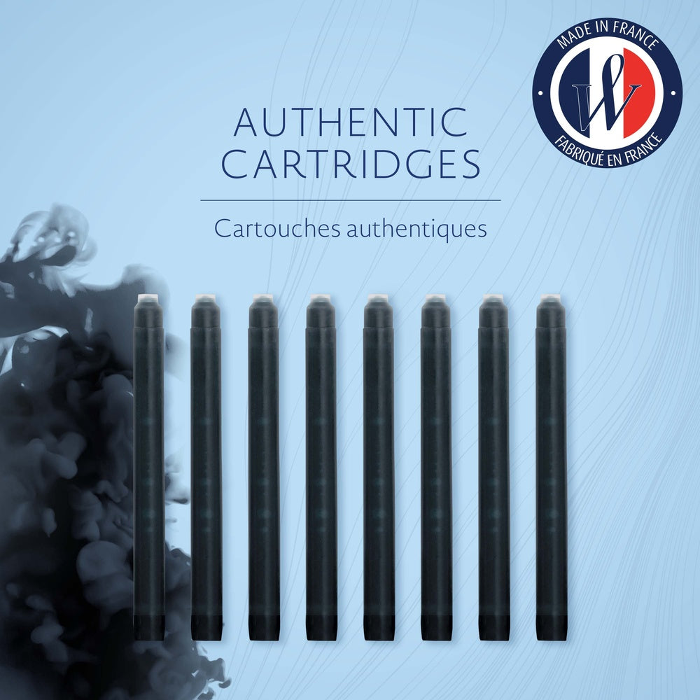 Waterman cartouches d’encre pour stylo plume | format long « standard » | couleur Noir Intense | boîte de 8