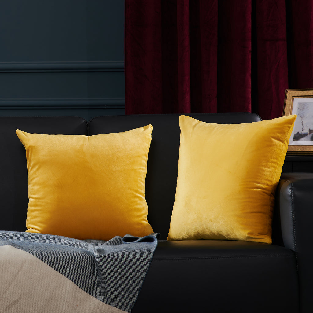 Deconovo Housse de coussin en velours néerlandais - jaune - 45 x 45 cm - 1 pièce