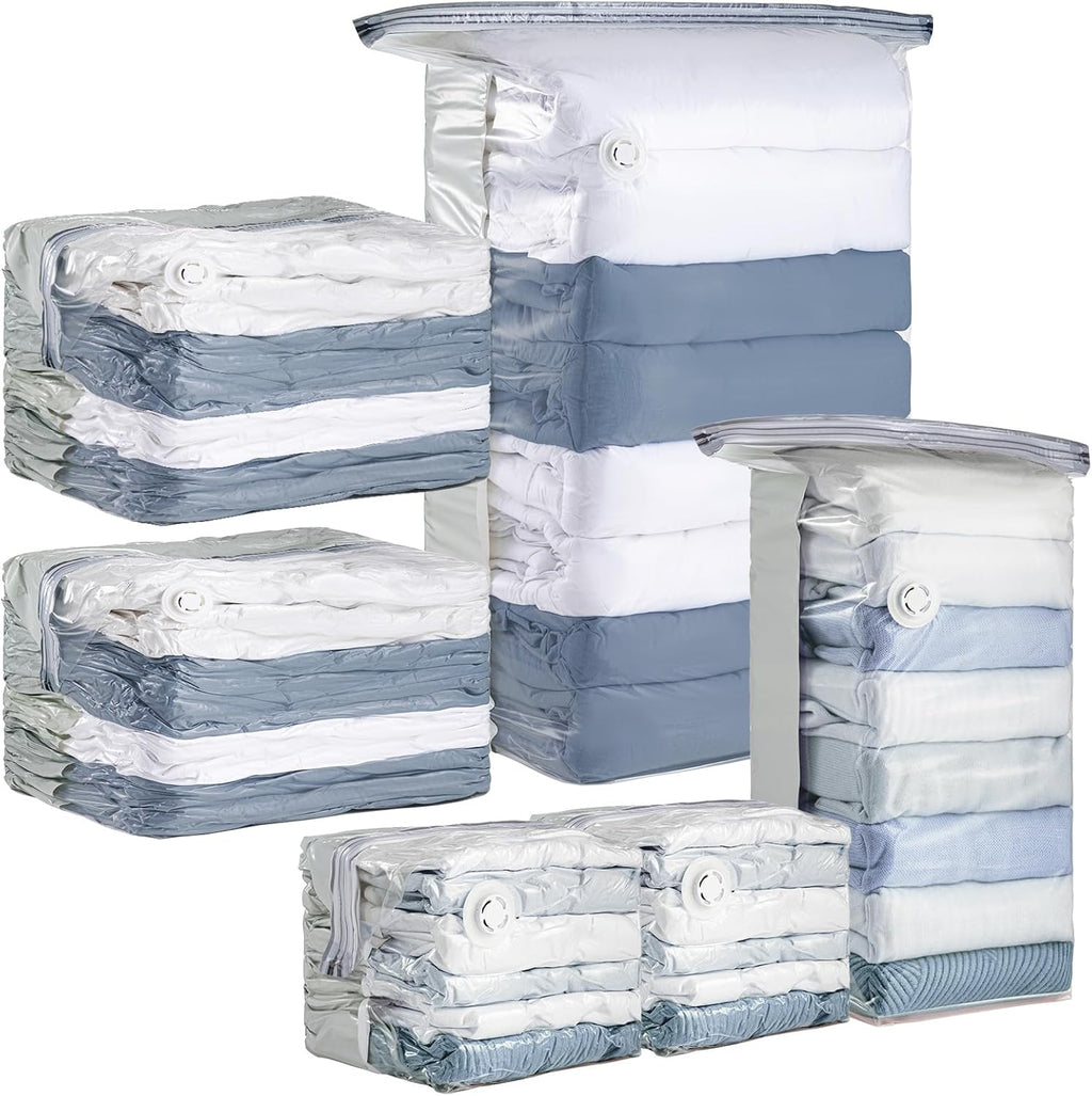 Taili Lot de 6 sacs de rangement sous vide, Ensemble de sacs cubes gain de place (3 très grands + 3 moyens), Sacs à fermeture sous vide pour literie, vêtements, couettes, couvertures